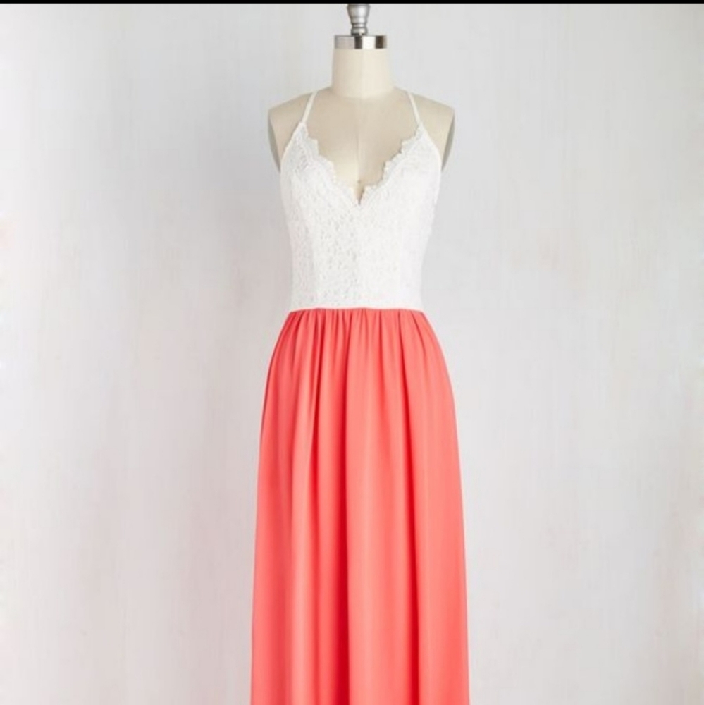 Soieblu Coral & White Lace Maxi